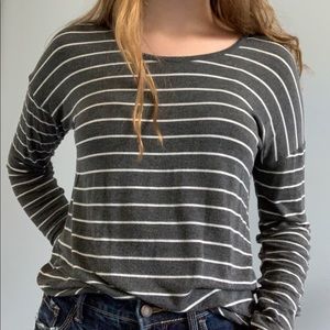 Grey and white striped long sleeve top - small
